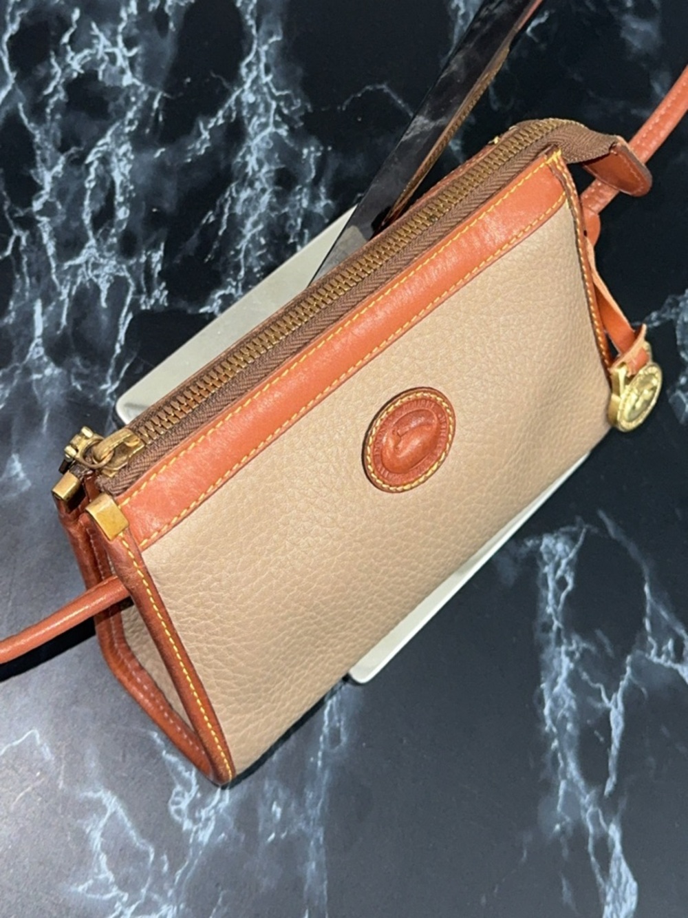 DOONEY & BOURKE Small Bag Purse Leather Crossbody Bag in Brown and Tan AUTHENTIC - Picture 3 of 11